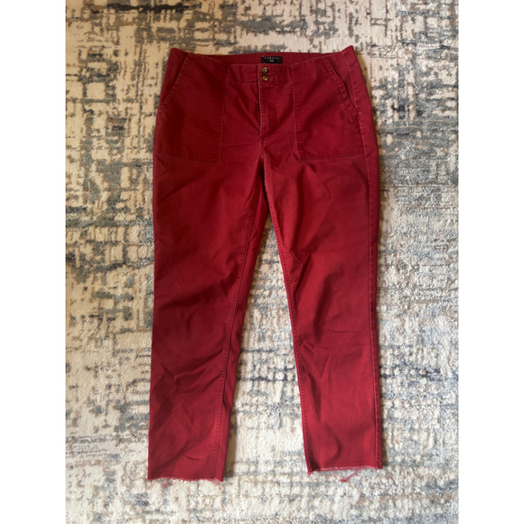 Tinsel Pants - Tinsel Maroon Cropped Frayed Leg Openings Jeans - Size 30